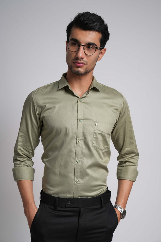Muted Green Workflow Cotton Solid Shirt - 7986