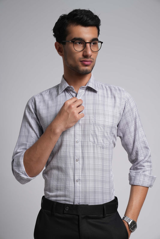 Gray Workflow Cotton Checks Shirt -7762