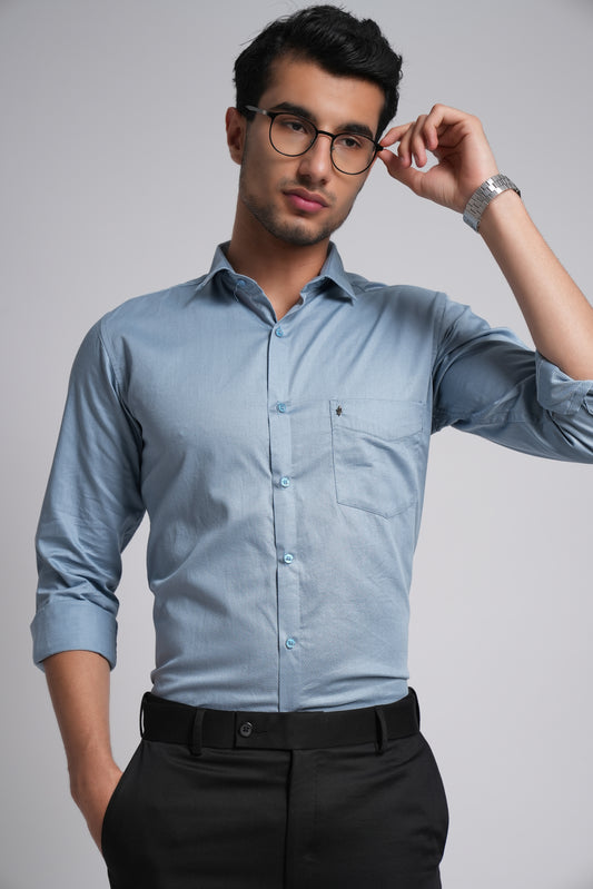 Sky Blue Workflow Cotton Solid Shirt - 7985