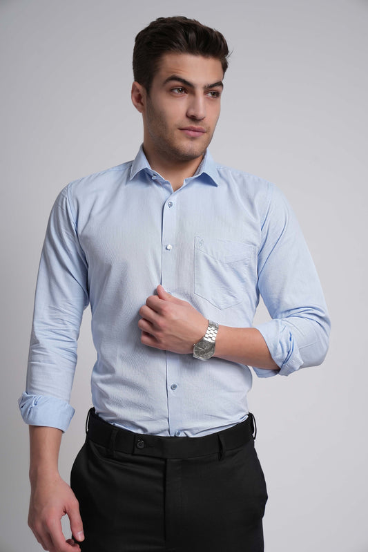 Baby Blue Workflow Cotton Blend Solid Shirt - 7670