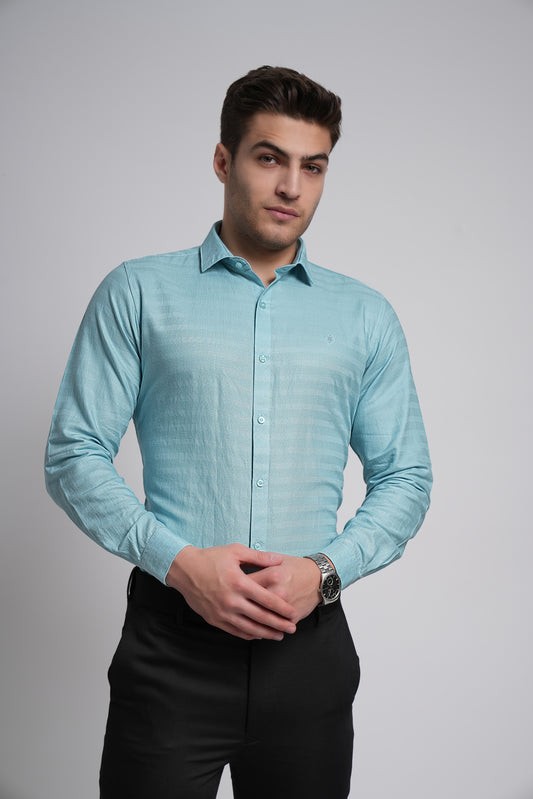 Sky Blue Workflow Cotton Solid Shirt - 7892