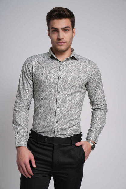 Pastel Green Workflow Cotton Print Shirt - 8051
