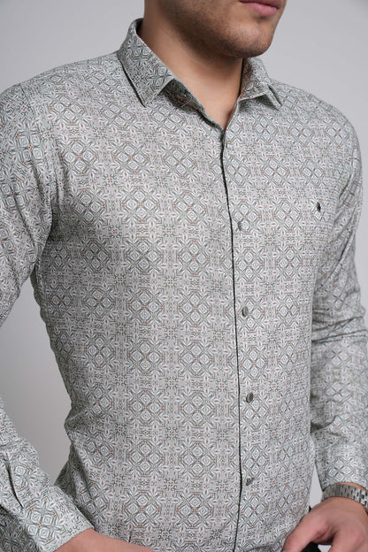 Pastel Green Workflow Cotton Print Shirt - 8051