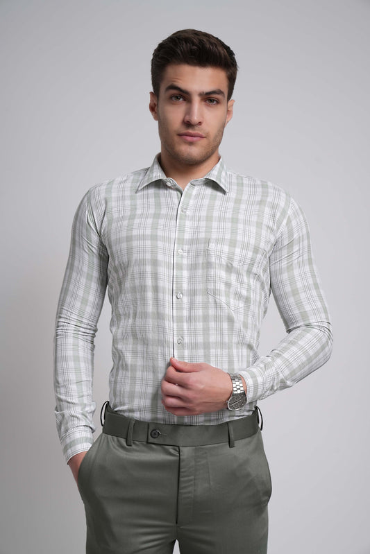 light Green Workflow Cotton Checks Shirt - 7756