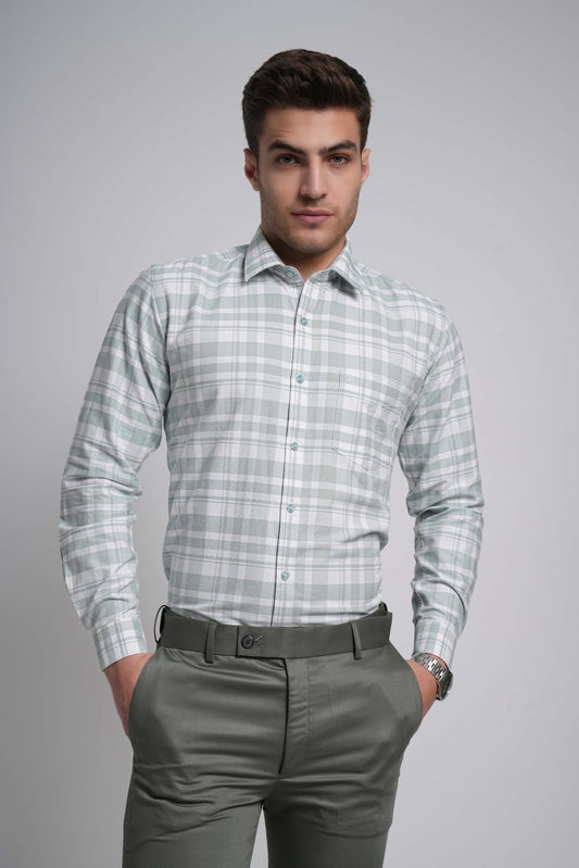 Light Green Workflow Cotton Blend Checks Shirt - 7778