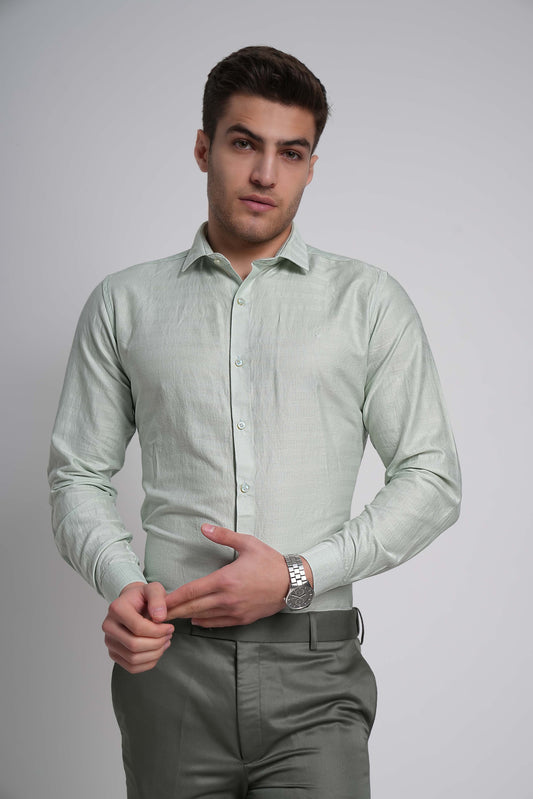 light Pastel Green Workflow Cotton Solid Shirt - 7894