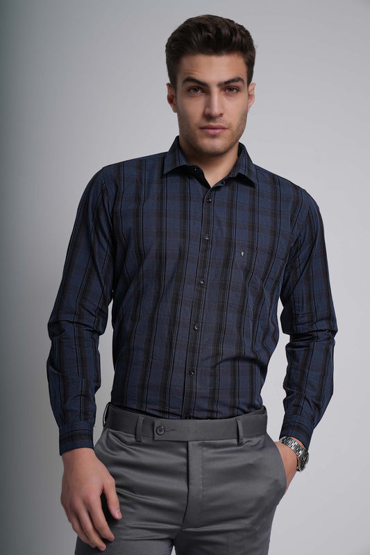 Navy Blue Workflow Cotton Checks Shirt - 7775