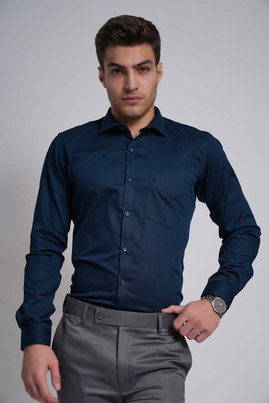 Deep Blue Workflow Cotton Solid Shirt - 7990