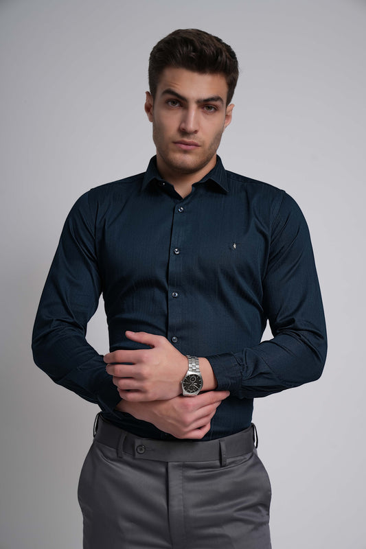 Classic Blue Workflow Cotton Blend Solid Shirt - 7825