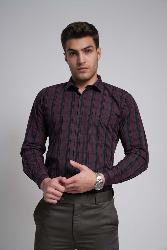 Maroon Workflow Cotton Checks Shirt - 7774