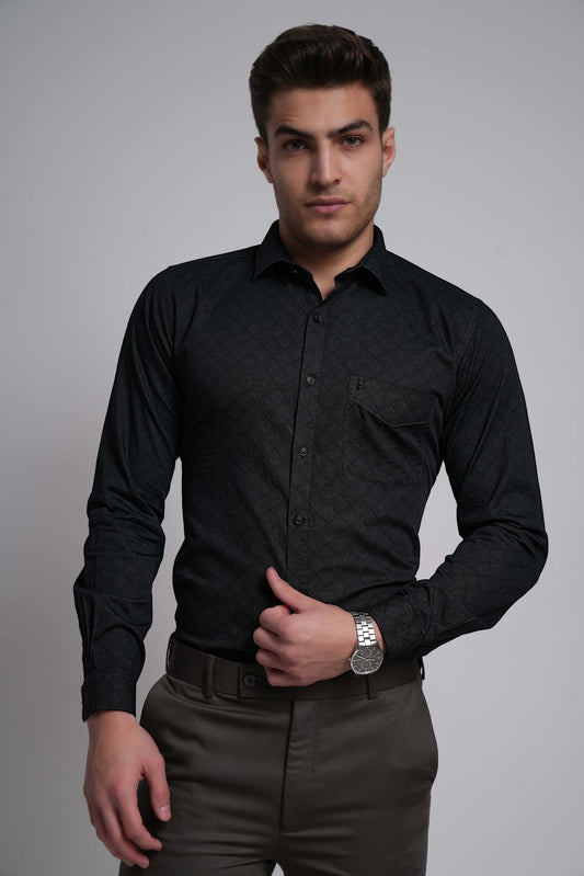 Sky Blue Workflow Cotton Print Shirt - 7857
