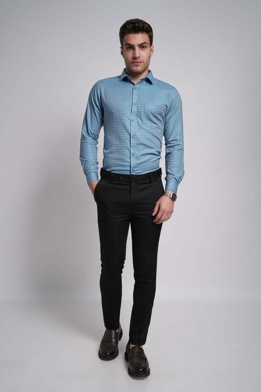 Azure Blue Workflow Cotton Solid Shirt - 7798