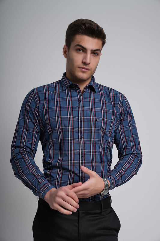 Dark Blue Workflow Cotton Checks Shirt - 7776