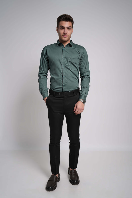 Pine Green Workflow Cotton Solid Shirt - 7988