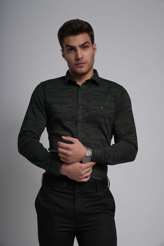 Forest Green Workflow Cotton Blend Solid Shirt - 7982