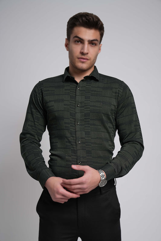Forest Green Workflow Cotton Blend Solid Shirt - 7982