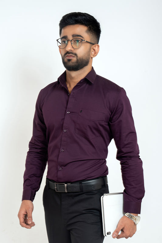 Purple Pennant Workflow Cotton Satin Solid Shirt