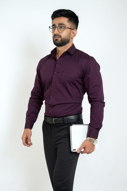 Purple Pennant Workflow Cotton Satin Solid Shirt