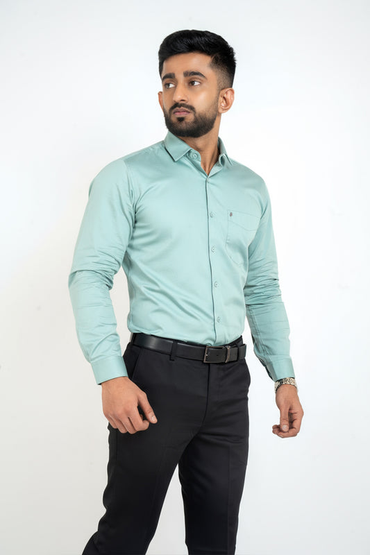 Ocean Blue Wave Workflow Cotton Satin Solid Shirt