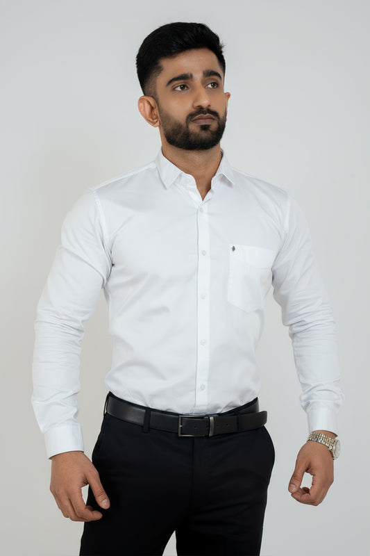 Pure White Workflow Cotton Satin Solid Shirt