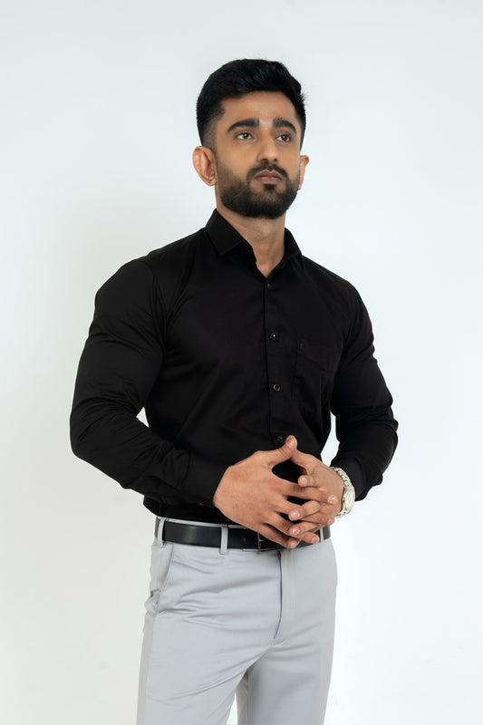 Ultra Black Workflow Cotton Satin Solid Shirt