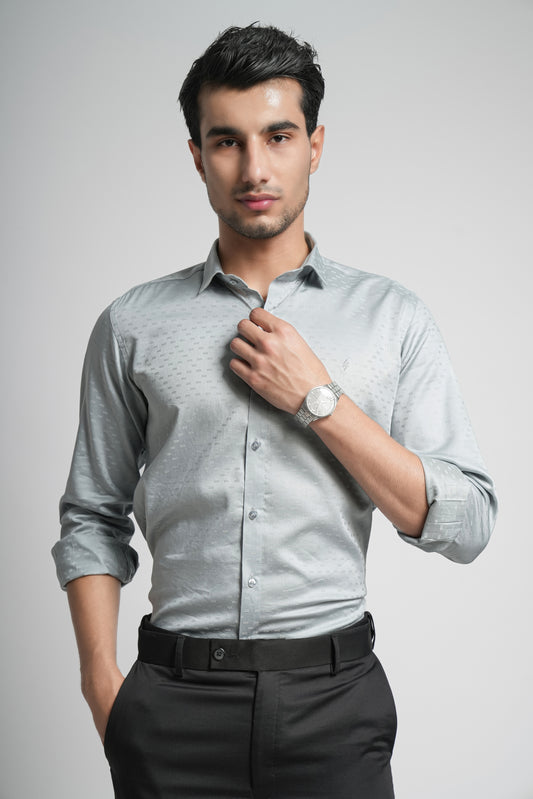 Cloud Gray Workflow Cotton Solid Shirt - 8086
