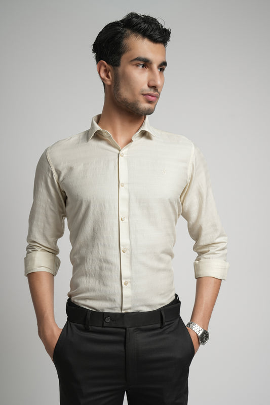 Cream Yellow Workflow Cotton Solid Shirt - 7893