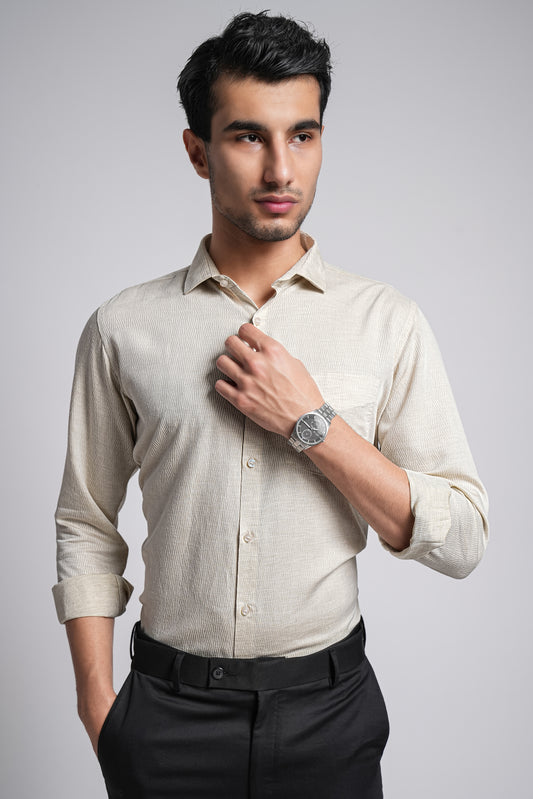 Beige Workflow Cotton Solid Shirt - 7811