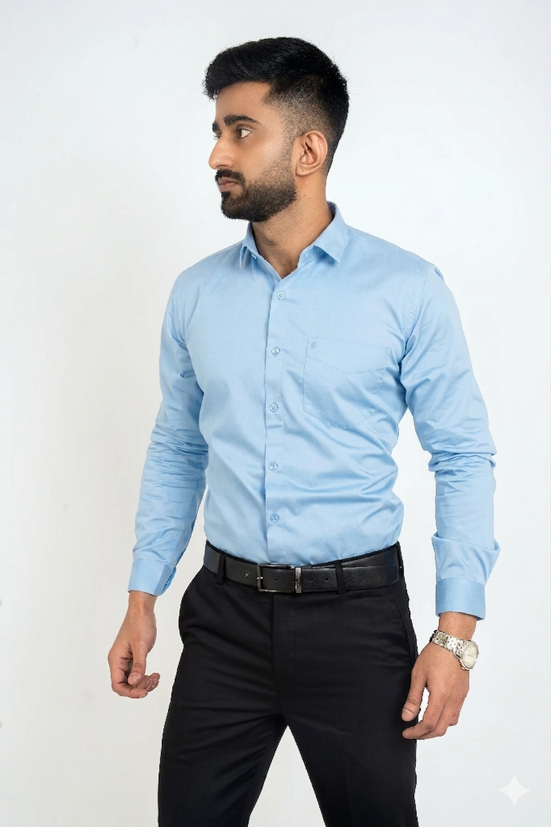 Workflow Cotton Satin Solid Shirt - Sky Blue