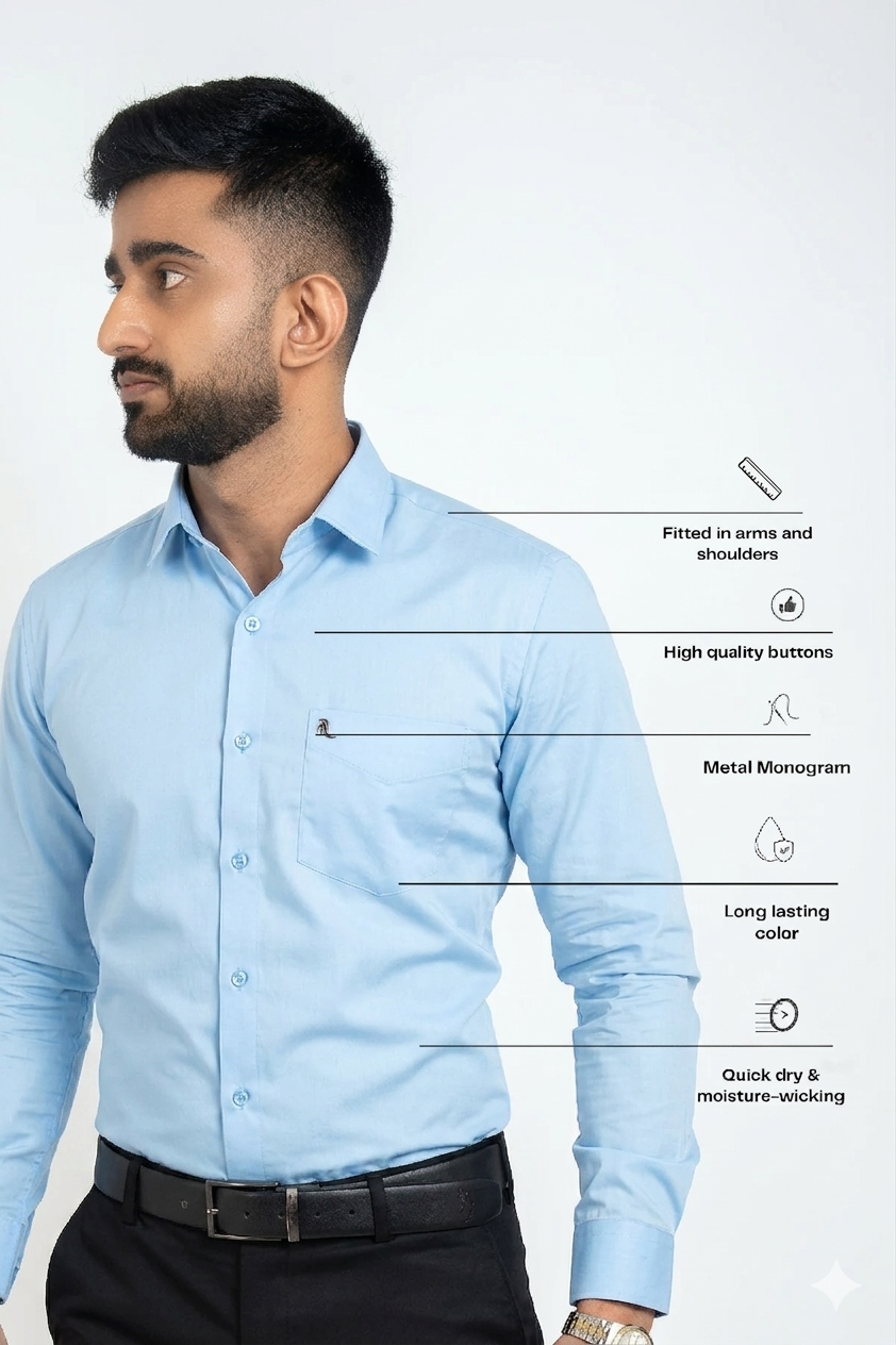 Workflow Cotton Satin Solid Shirt - Sky Blue