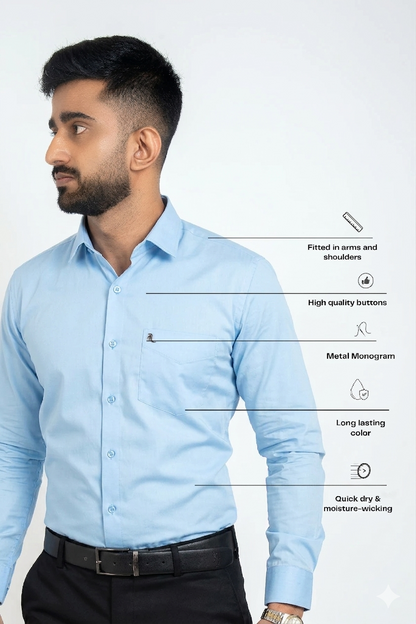 Workflow Cotton Satin Solid Shirt - Sky Blue