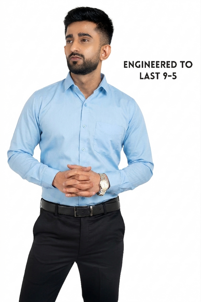 Workflow Cotton Satin Solid Shirt - Sky Blue