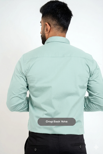 Workflow Cotton Satin Solid Shirt - Ocean Green