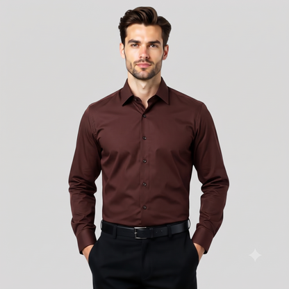 Workflow Cotton Satin Solid Shirt - Maroon