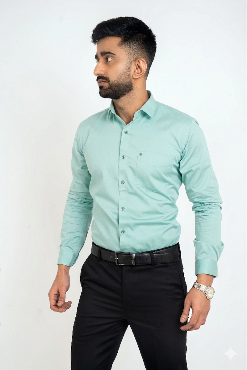 Workflow Cotton Satin Solid Shirt - Ocean Green
