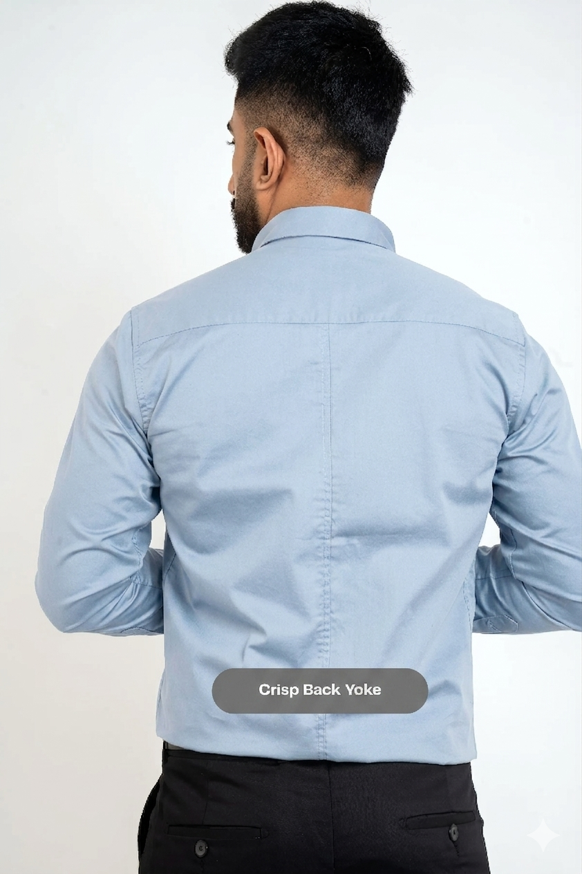 Workflow Cotton Satin Solid Shirt - Sky Blue
