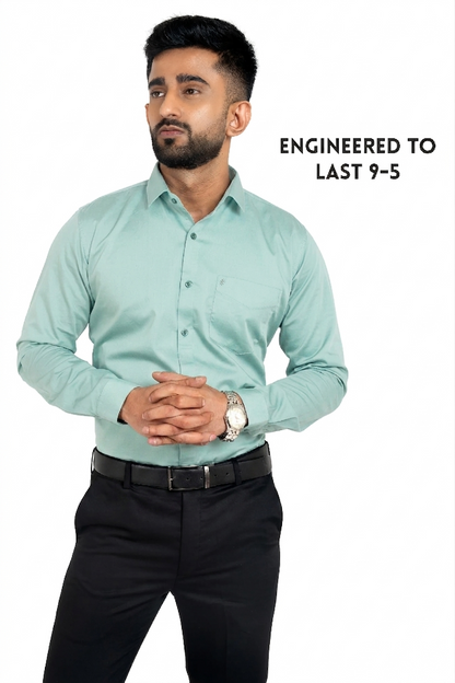 Workflow Cotton Satin Solid Shirt - Ocean Green