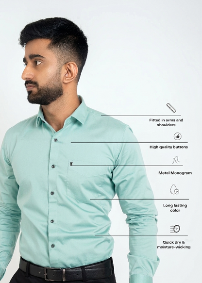 Workflow Cotton Satin Solid Shirt - Ocean Green