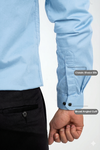 Workflow Cotton Satin Solid Shirt - Sky Blue