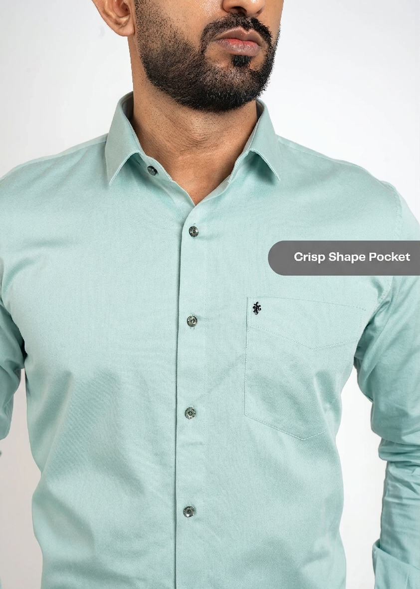 Workflow Cotton Satin Solid Shirt - Ocean Green