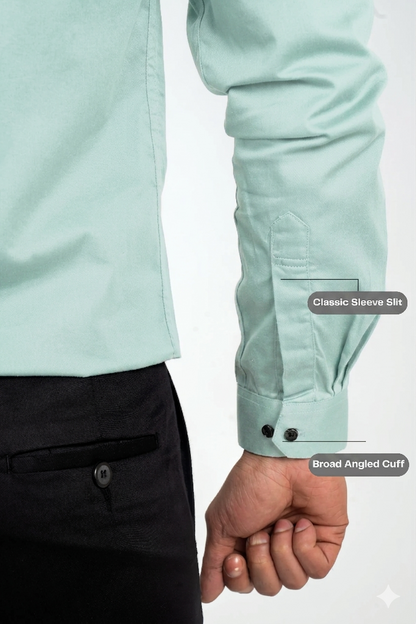 Workflow Cotton Satin Solid Shirt - Ocean Green