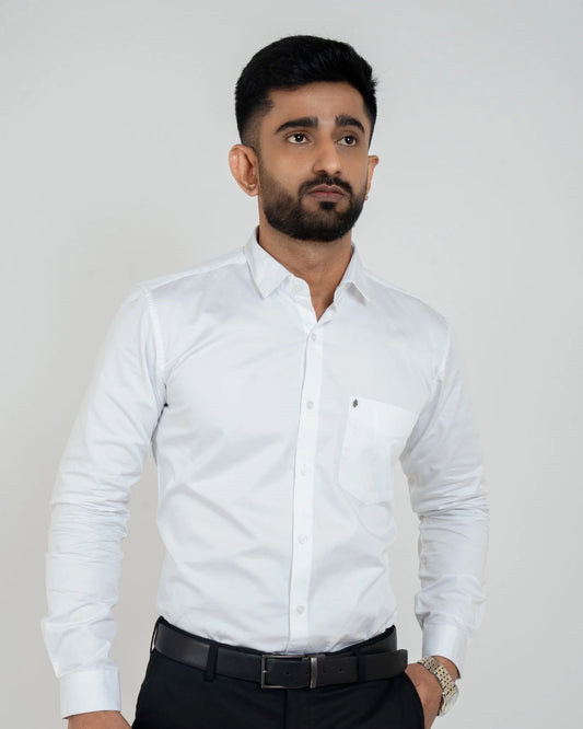 Pure White Workflow Cotton Satin Solid Shirt