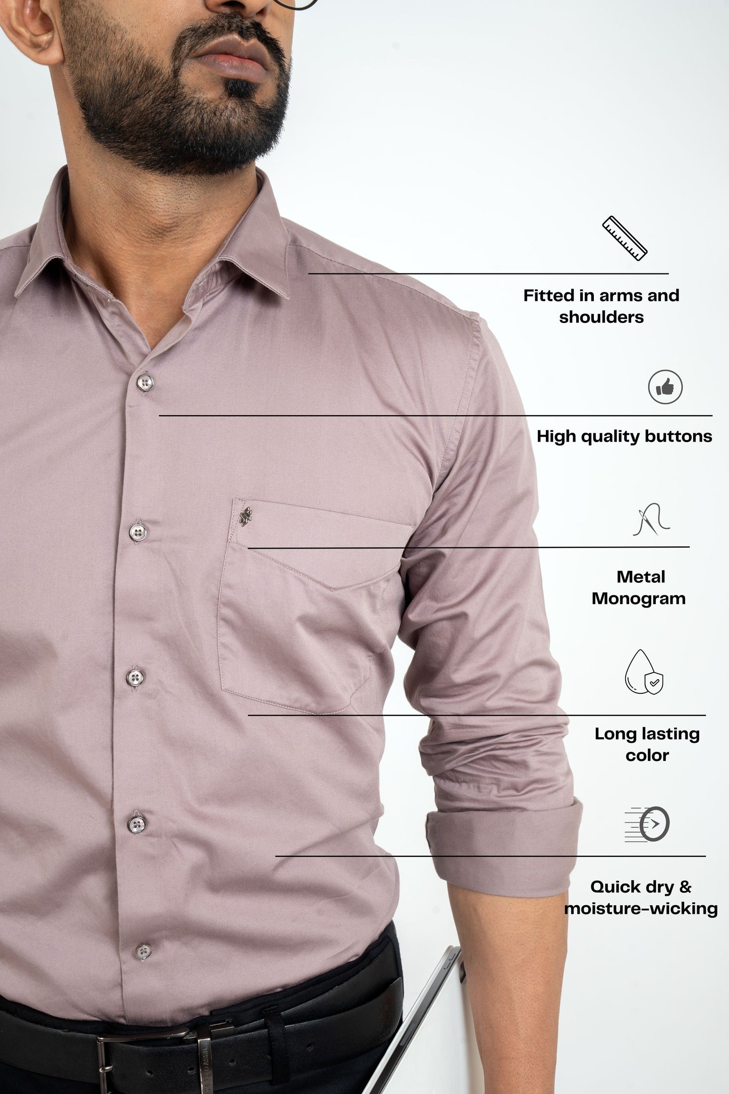 Dusky Orchid Workflow Cotton Satin Solid Shirt