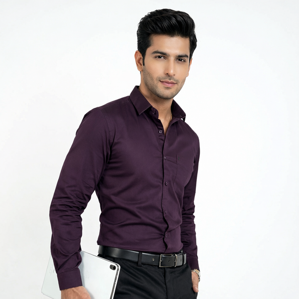Workflow Cotton Satin Solid Shirt - Purple Pennant