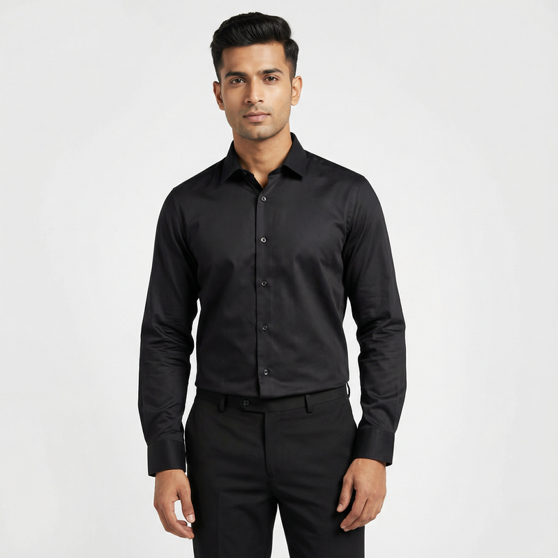 Workflow Cotton Satin Solid Shirt - Zblack