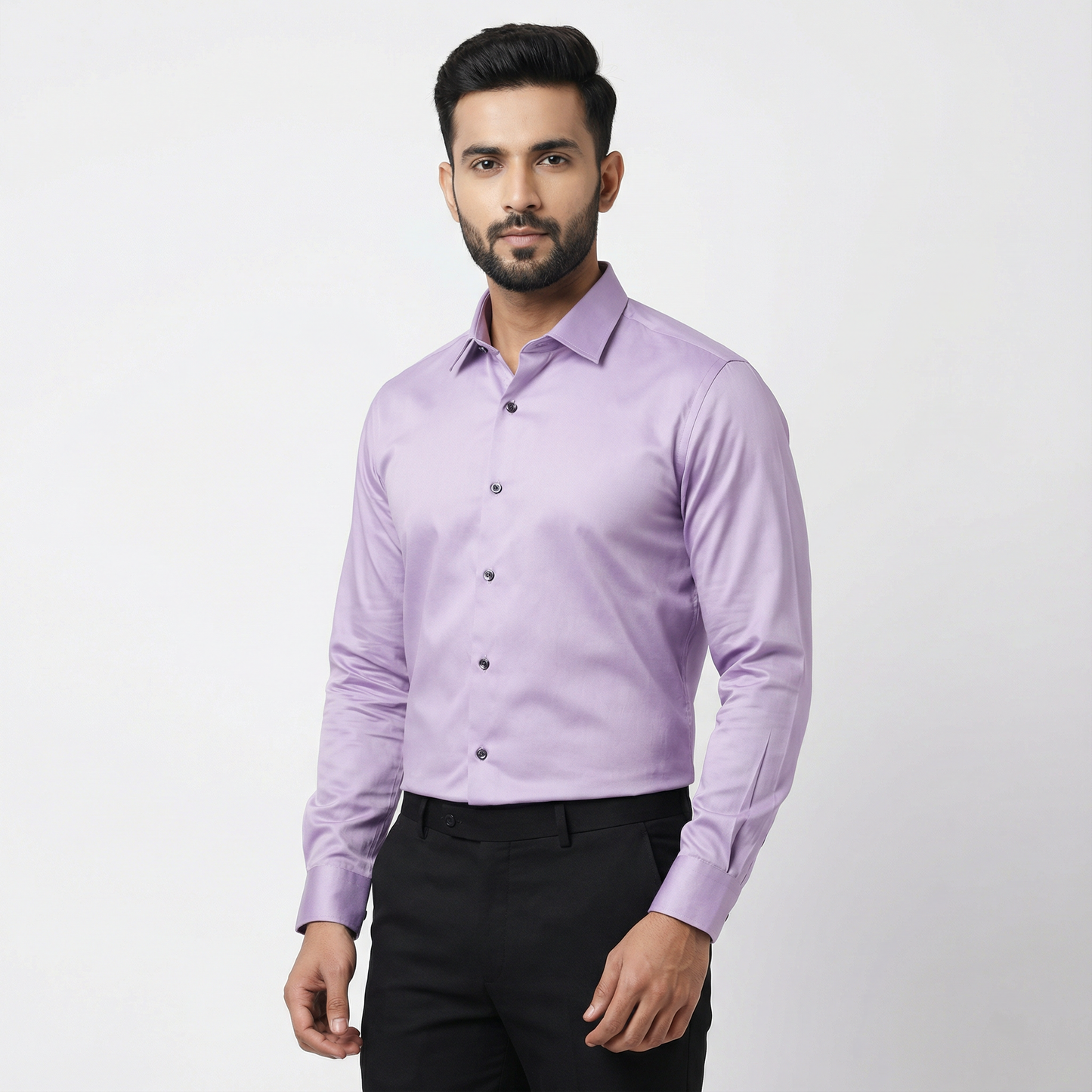 Workflow Cotton Satin Solid Shirt - Lavender