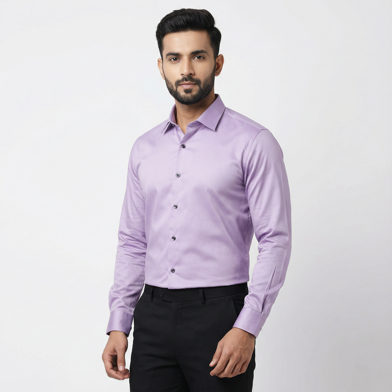 Workflow Cotton Satin Solid Shirt - Lavender