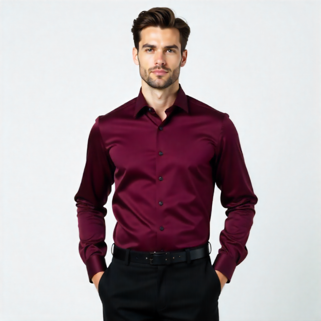 Workflow Cotton Satin Solid Shirt - Maroon