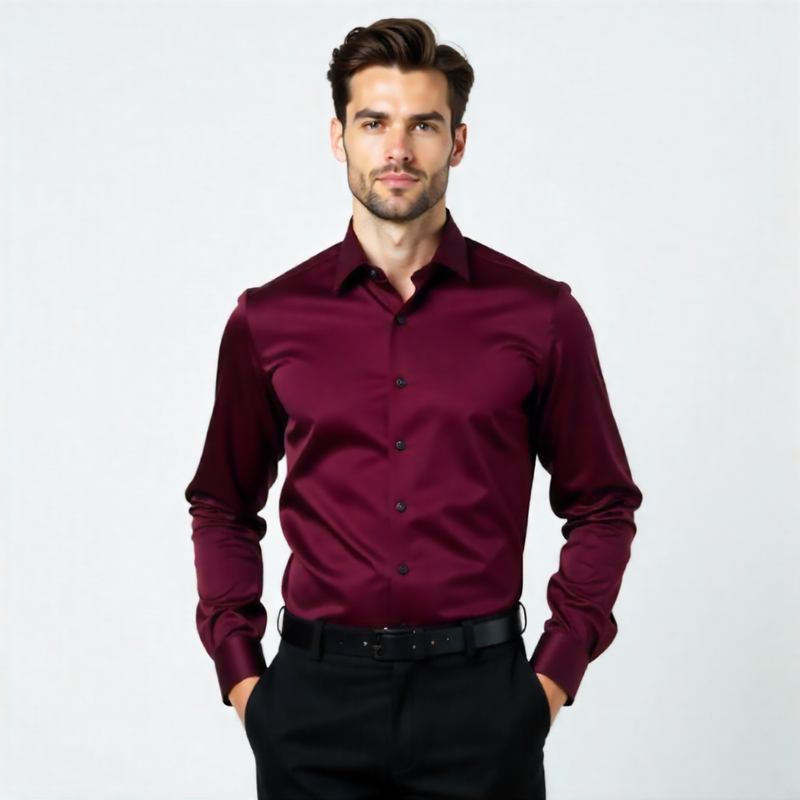 Workflow Cotton Satin Solid Shirt - Maroon