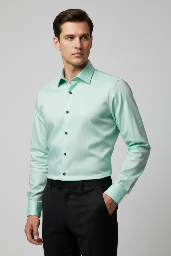 Workflow Cotton Satin Solid Shirt - Ice Green